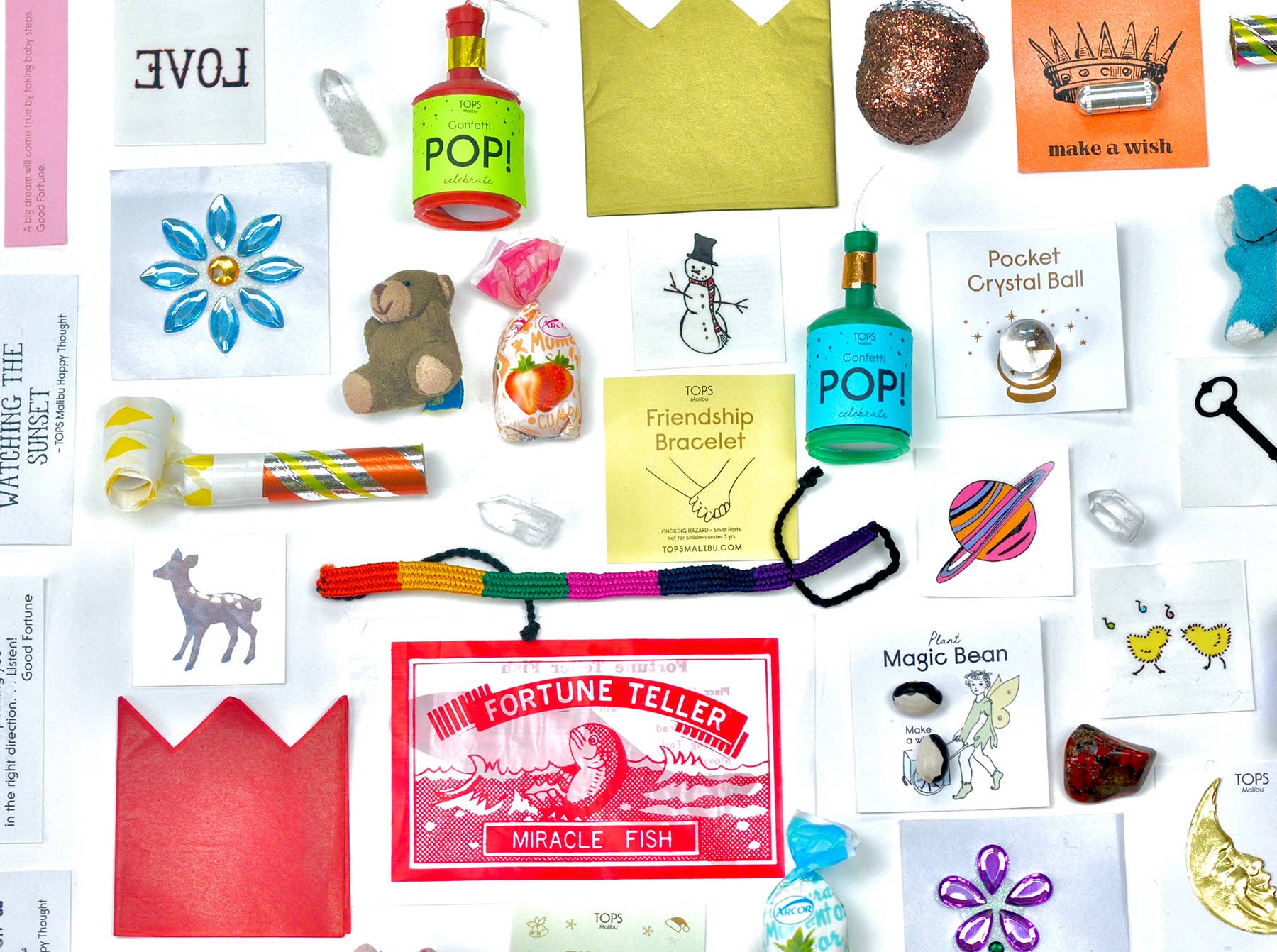 Assorted toys and items on a white background