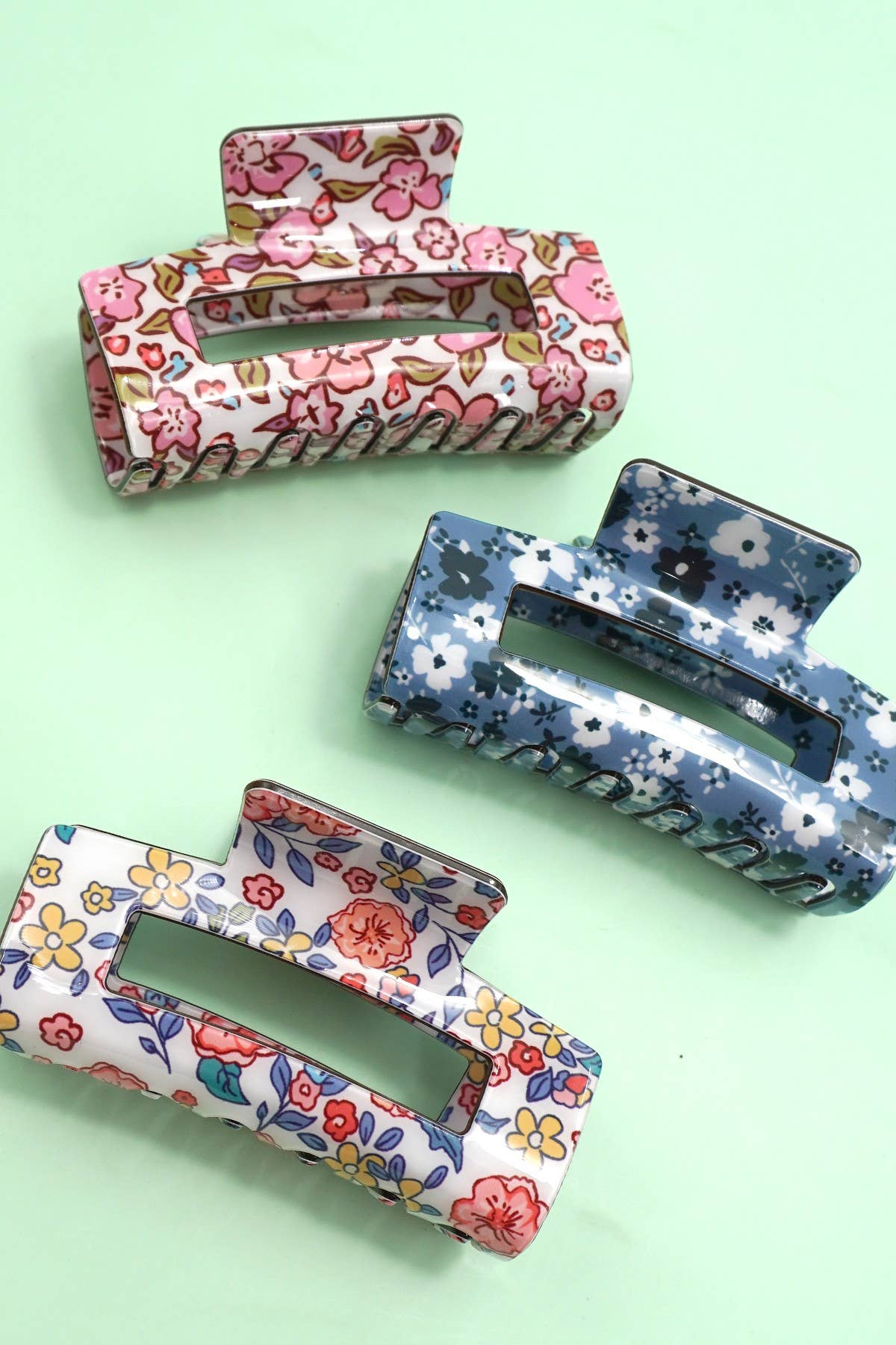 Floral Rectangle Hair Claw Clips