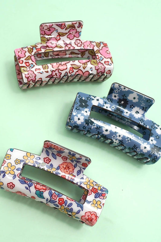 Floral Rectangle Hair Claw Clips