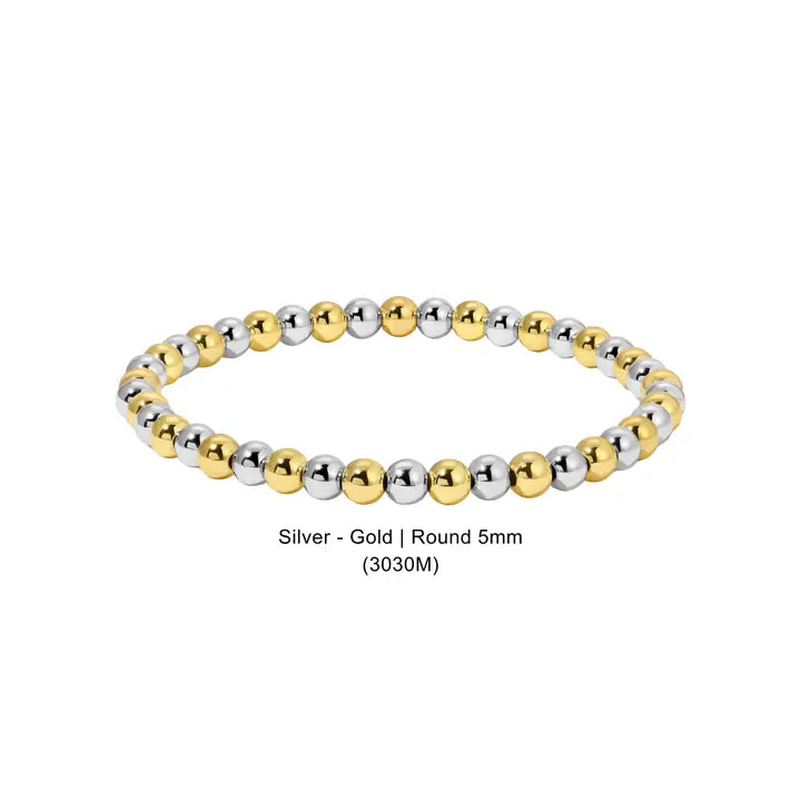 Silver and Gold Mixed Stretch Beaded Bracelet