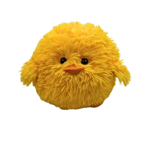 Yellow plush chick toy on a white background