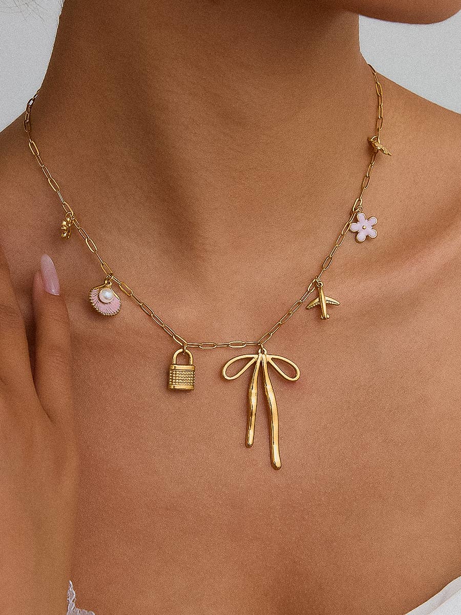 Tyla 18K Gold Non-Tarnish Bow Charm Necklace