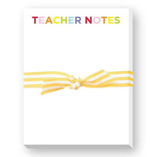 Notepad with 'Teacher Notes' text and a yellow ribbon on a white background