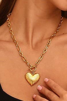 Puffy Heart Charm Toggle Necklace