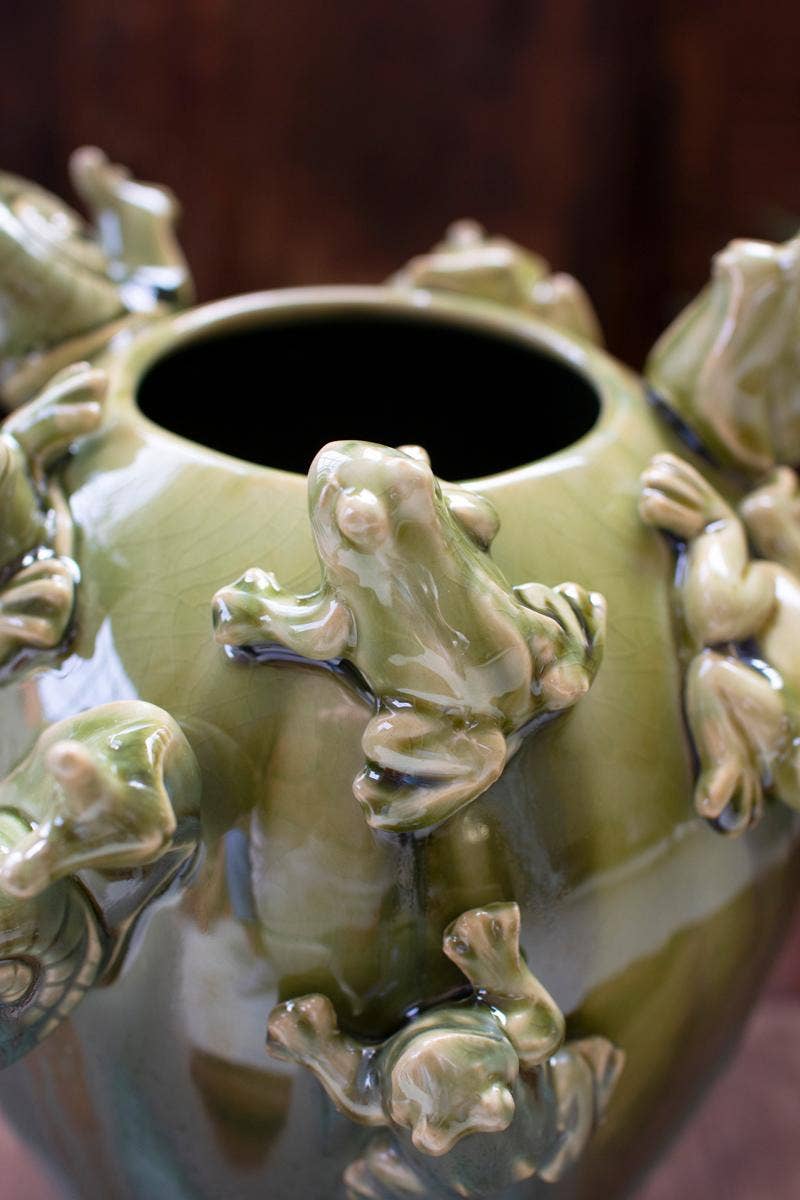 Large Ceramic Frogs and Snails Vase