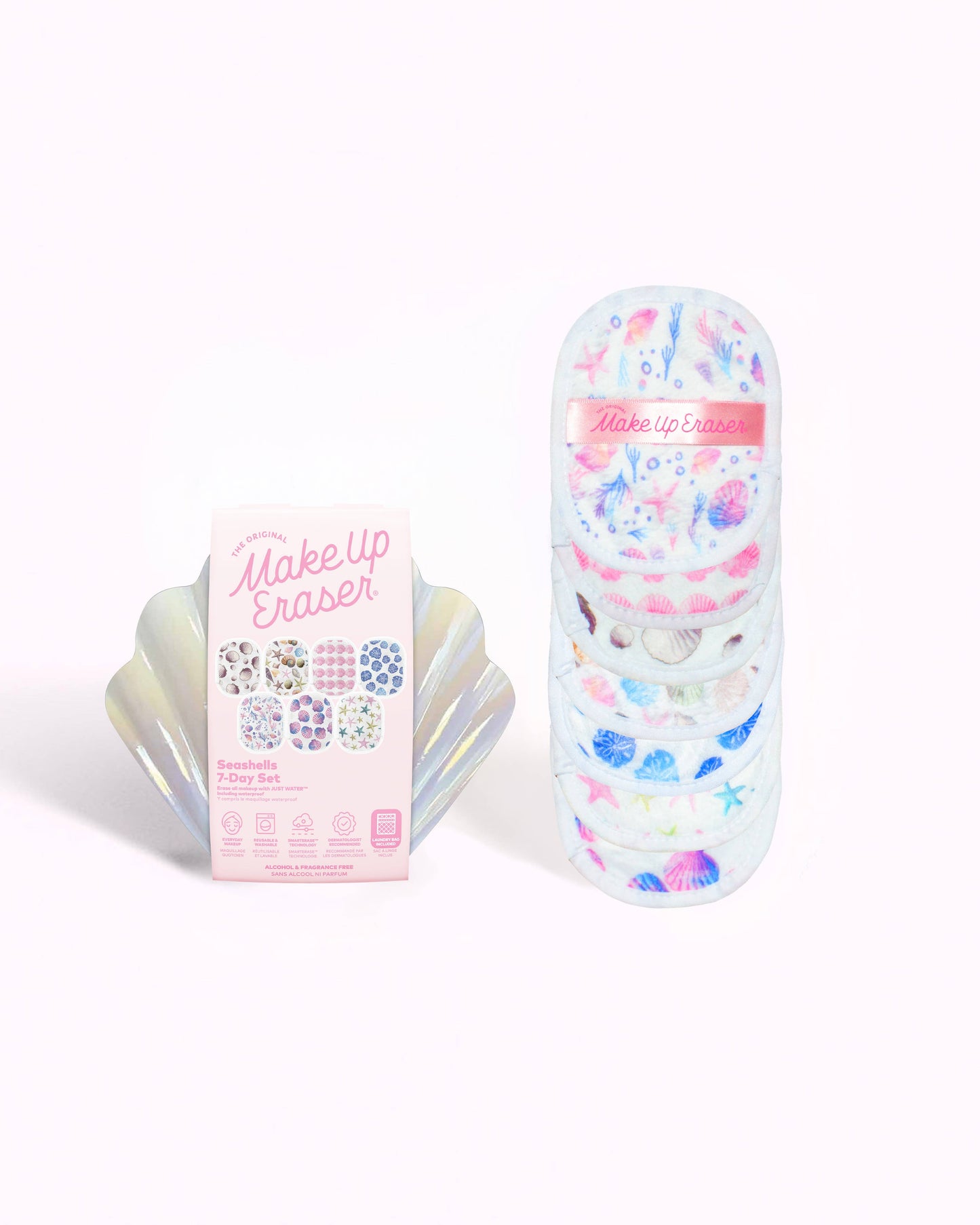 Make-up eraser with packaging on a white background