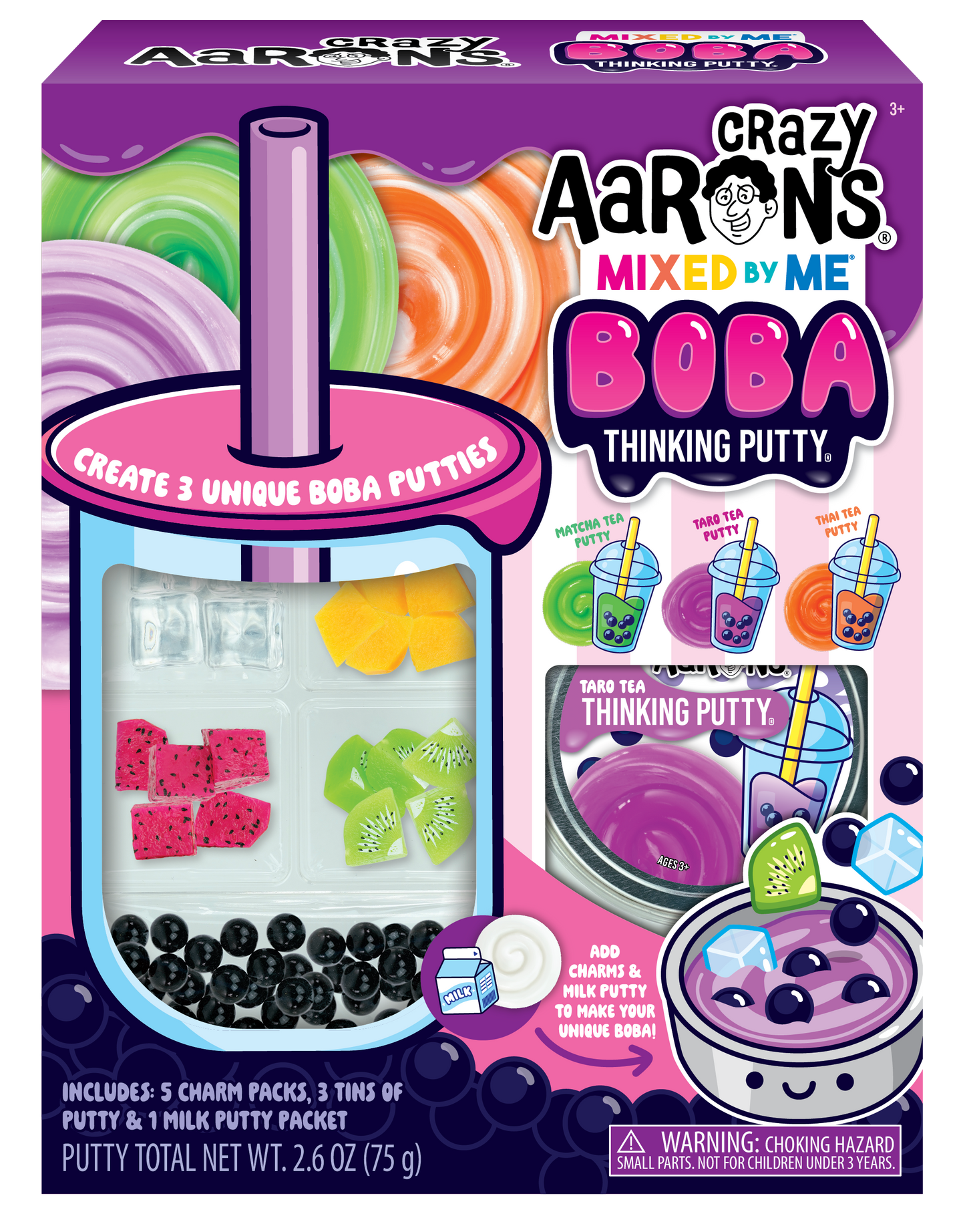 Crazy Aaron's Mixed by Me Boba Thinking Putty kit packaging with colorful design and text.