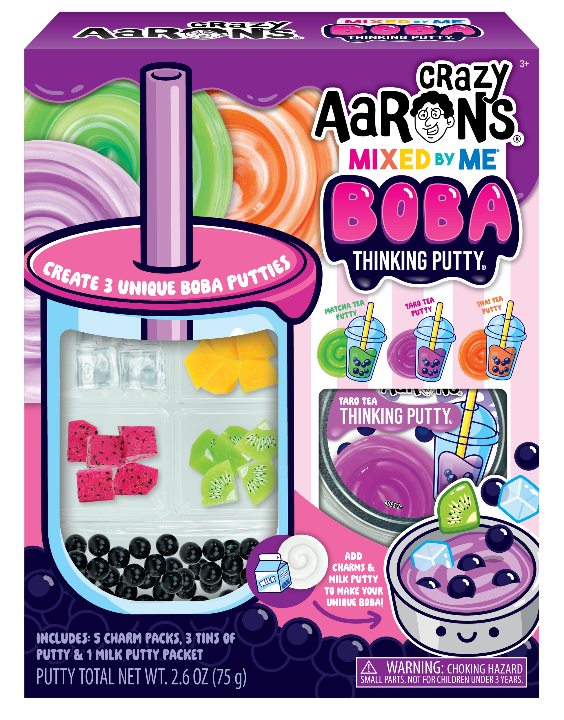 Crazy Aaron's Mixed by Me Boba Thinking Putty kit packaging with colorful design and text.