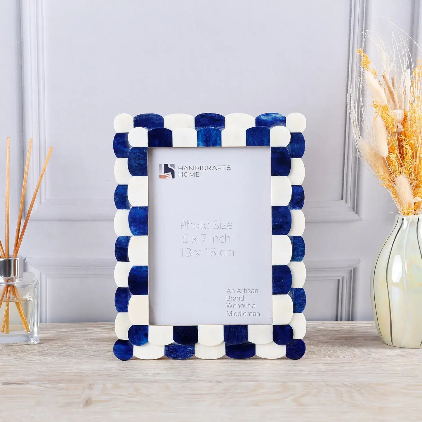Scalloped Blue and Ivory Rectangle Photo Frame