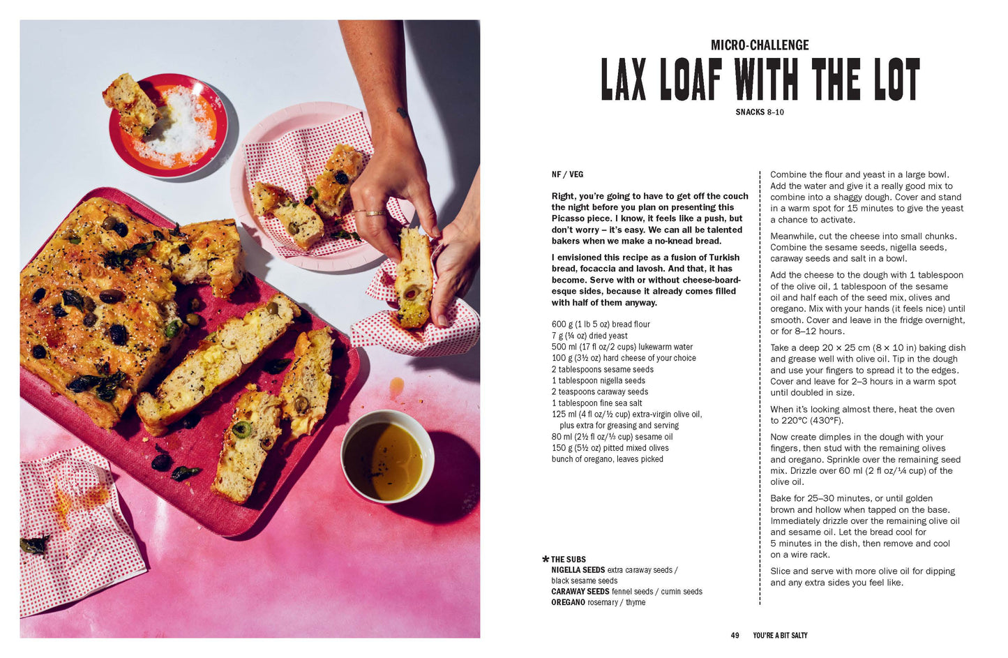 Recipe for a 'Lax Loaf with the Lot' on a magazine page with food and text.