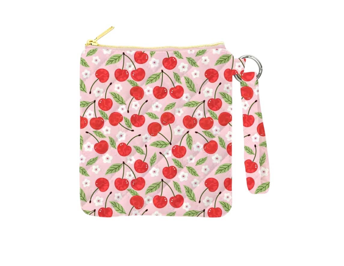Pouch with cherry pattern on a white background