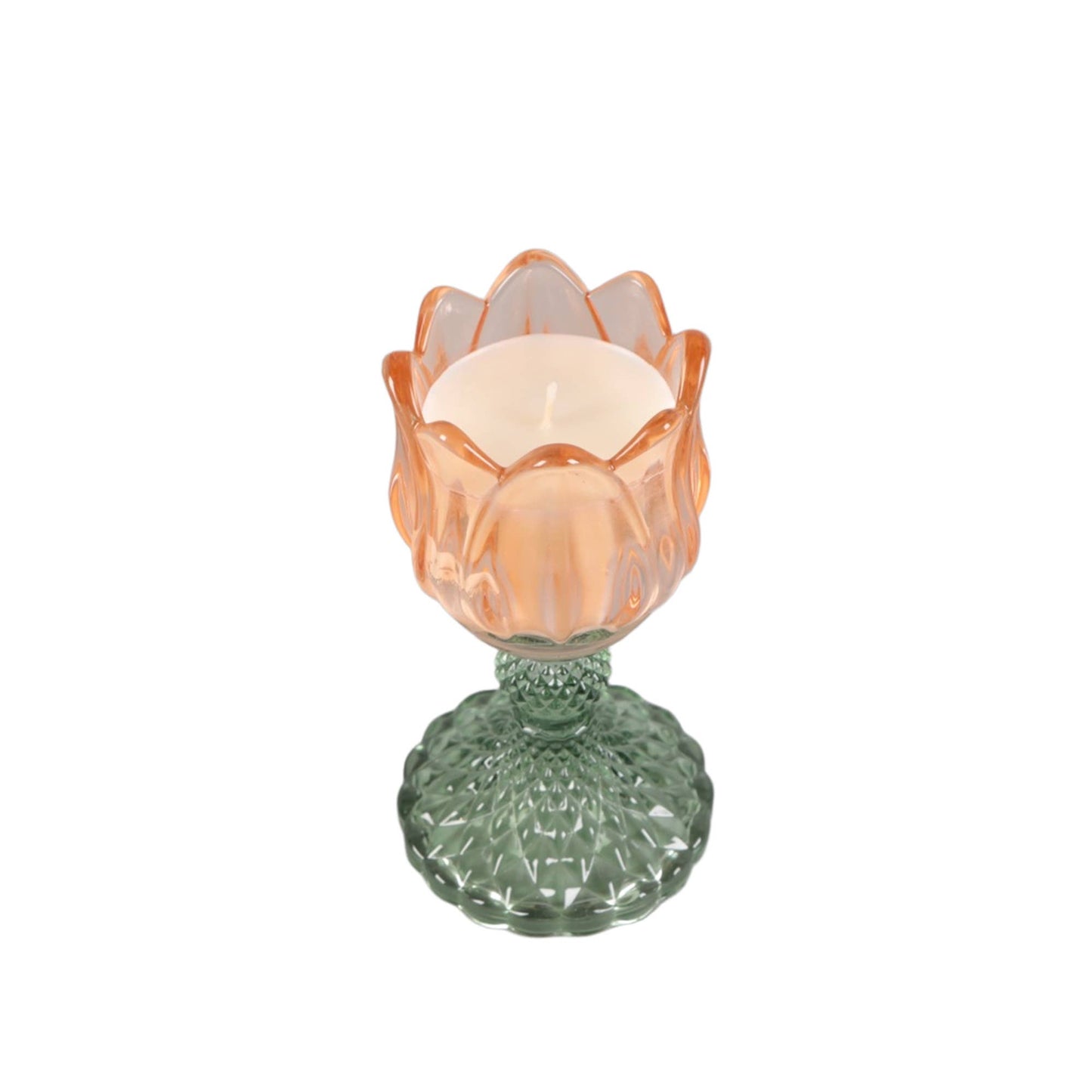 Iridescent Tulip Glass Candle on Pedestal - Peony