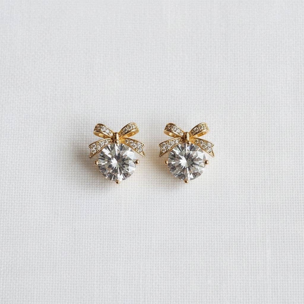 Emma-Vintage Inspired Bow Drop CZ Earrings