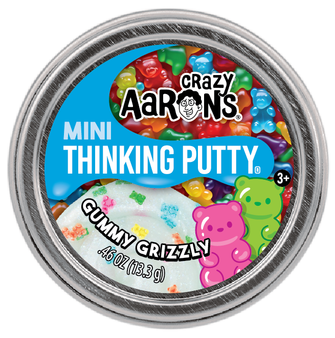 Crazy Aaron's Mini Thinking Putty container with gummy bear design on a white background