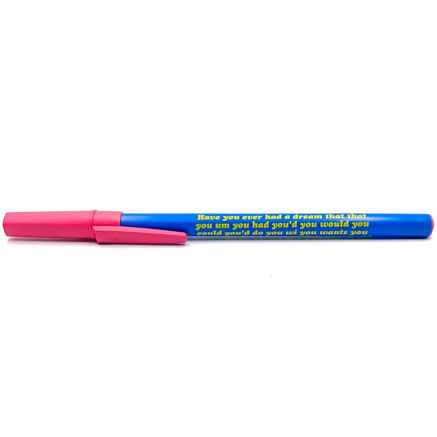Two markers, one pink and one blue, on a white background.