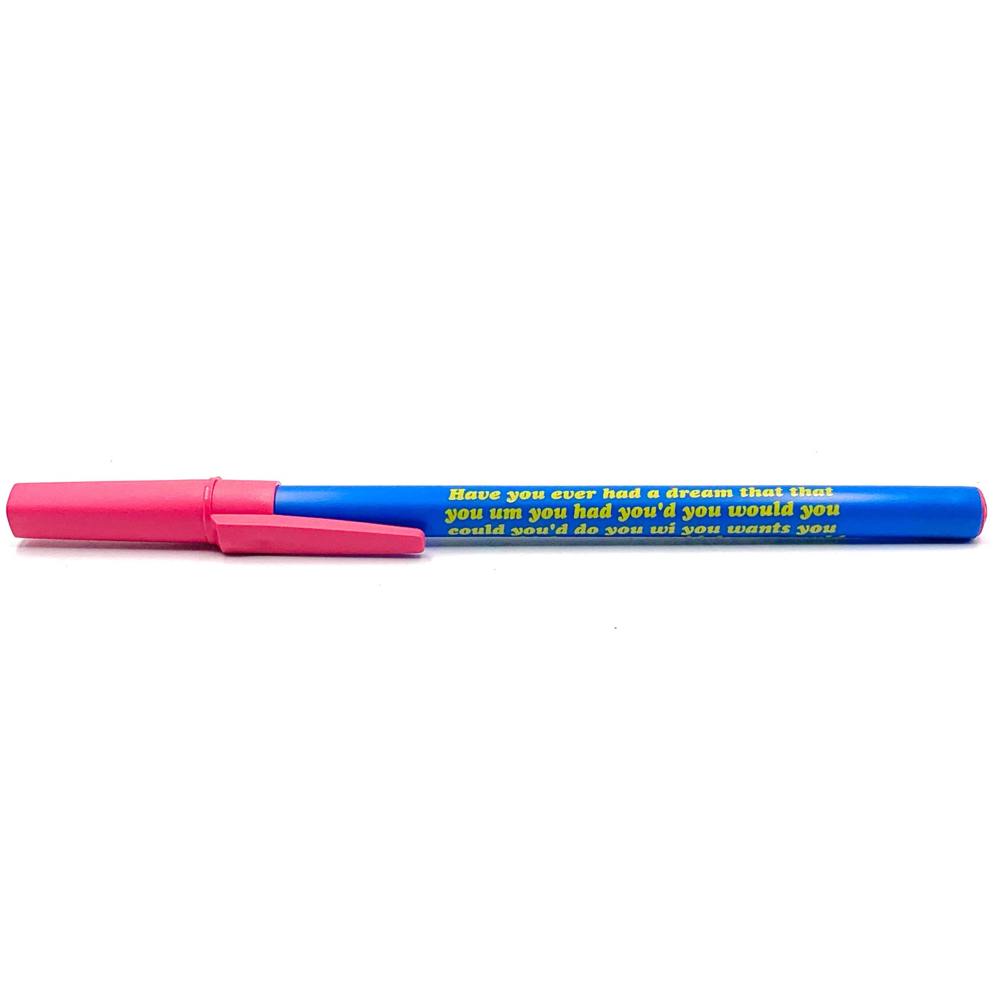 Two markers, one pink and one blue, on a white background.