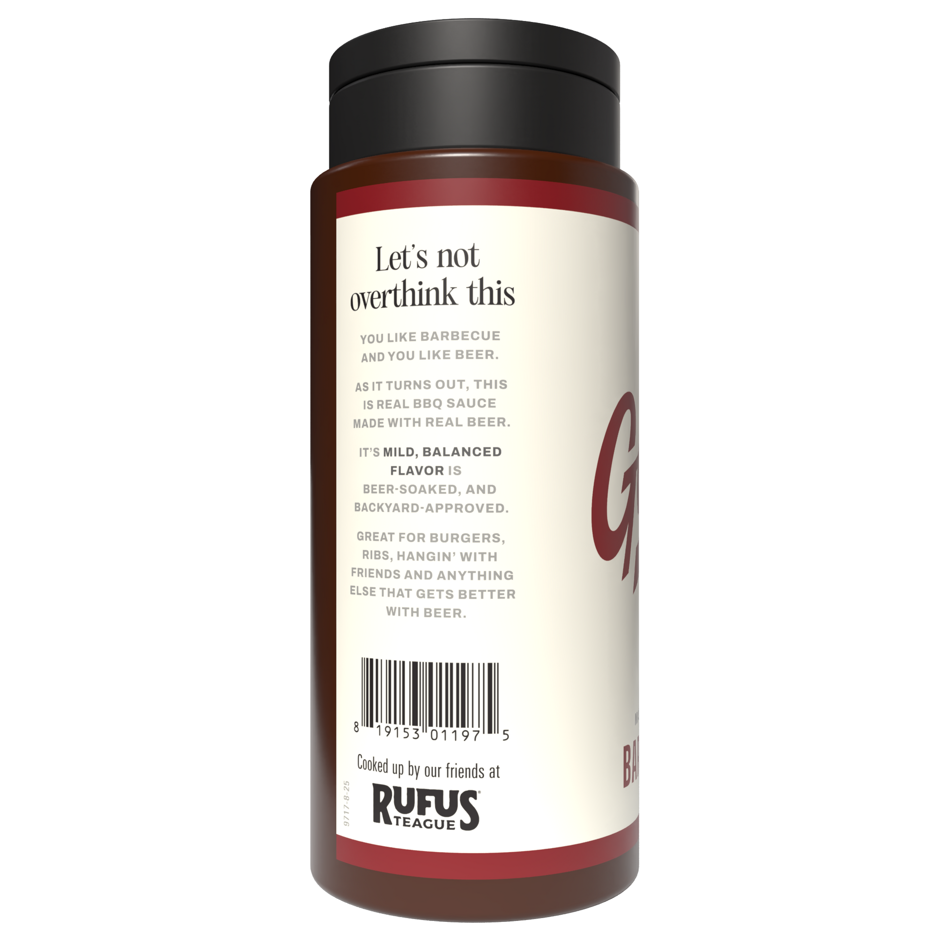 BBQ sauce bottle with label on a white background