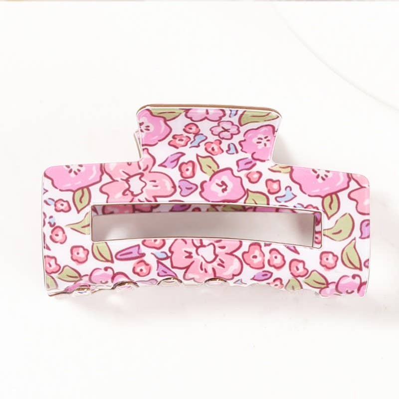 Floral Rectangle Hair Claw Clips