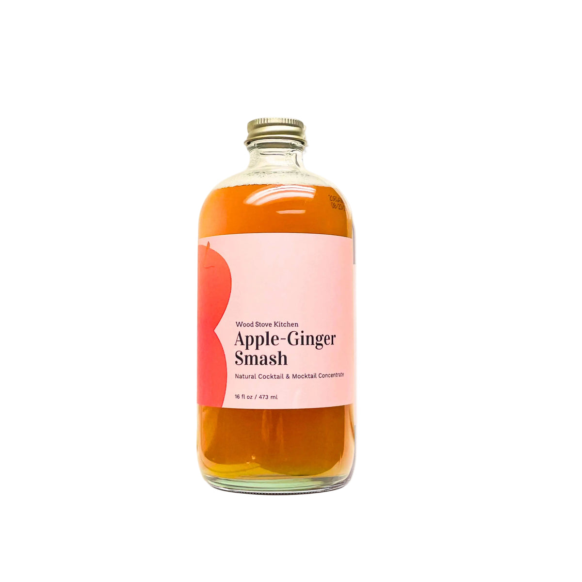 Bottle of Wood Stove Kitchen's Apple-Ginger Smach drink mixer on a white background.