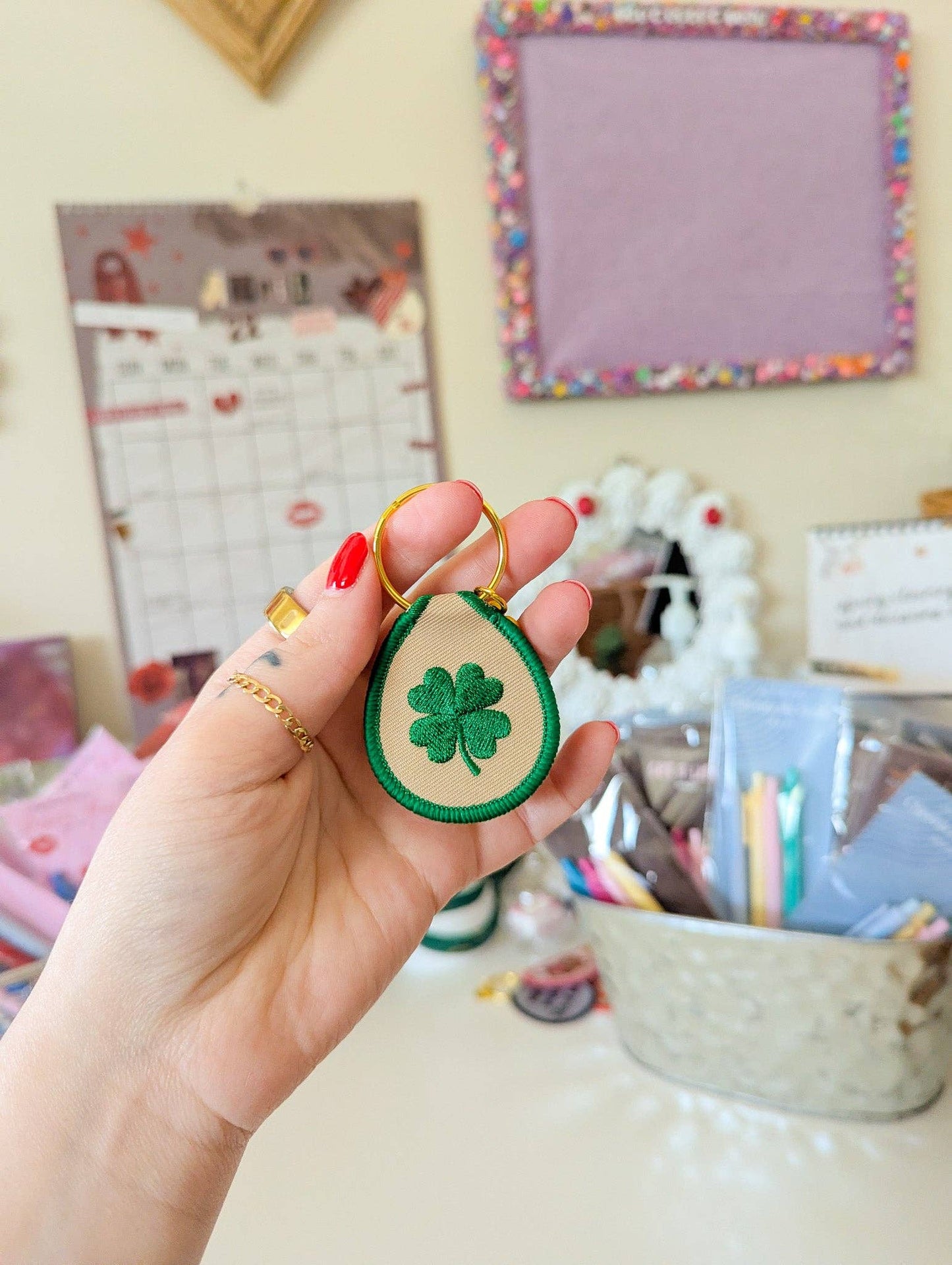 Embroidred Patch Keychain-Shamrock
