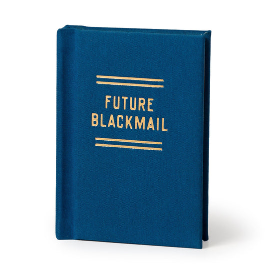 Blue book titled 'Future Blackmail' on a white background