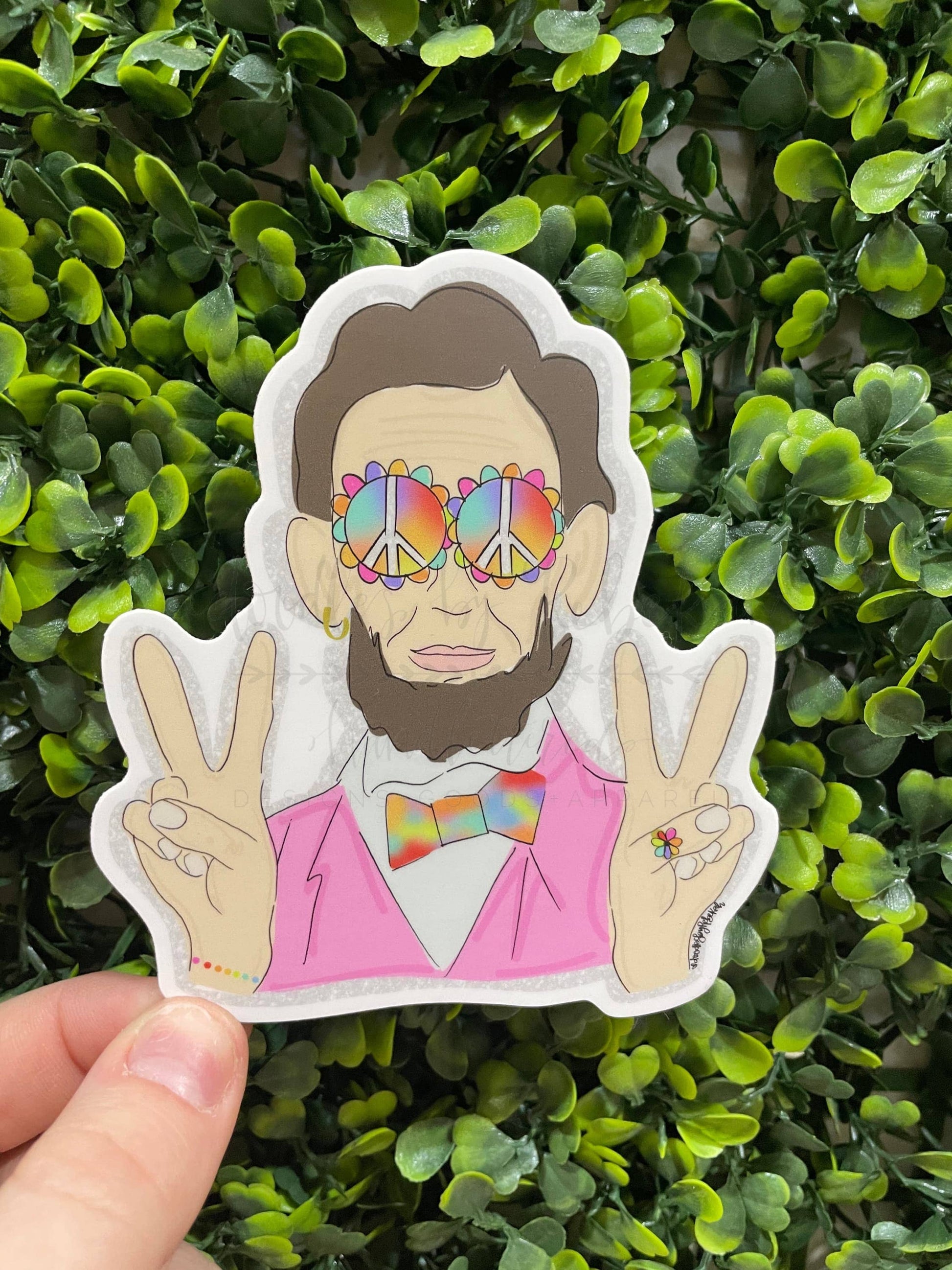 Lincoln Peace Sticker with vintage-inspired design featuring historical imagery in muted tones on white background