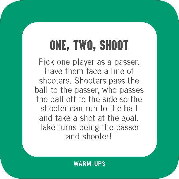 Instructions for a game called 'One, Two, Shoot' on a green border with white background