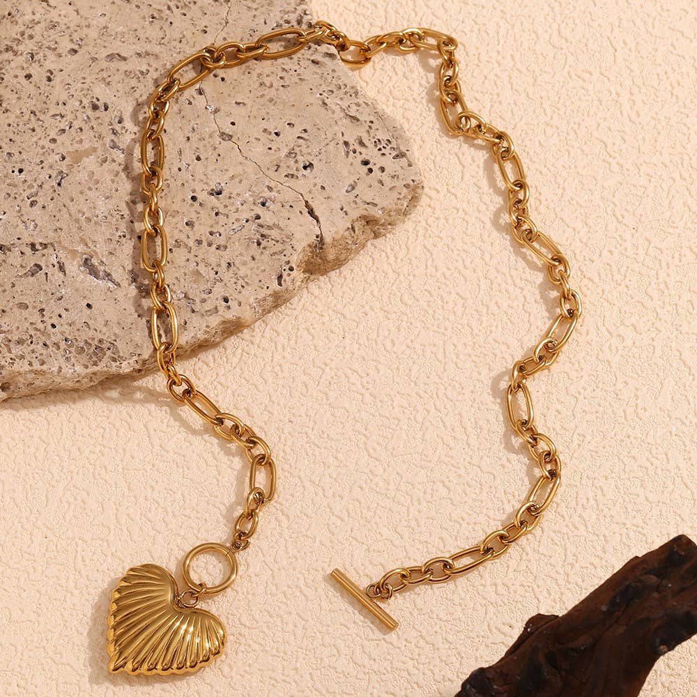 Puffy Heart Charm Toggle Necklace