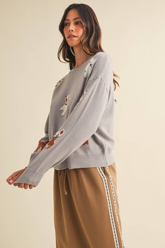 Multi Dog Jacquard Sweater Top