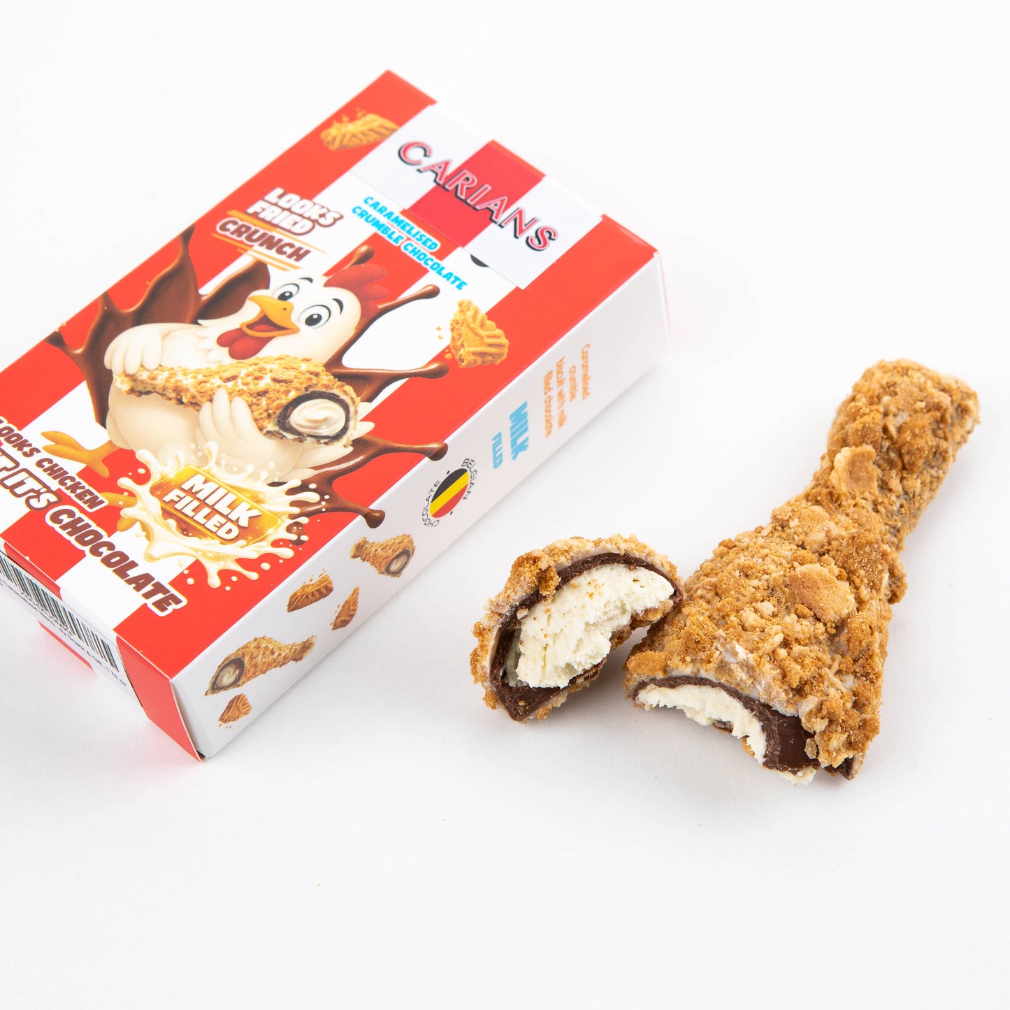 Carnation Crunch chocolate with packaging on a white background