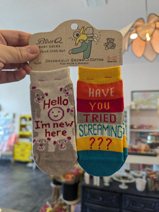 Blue Q Baby Socks- I'm New Here/Screaming