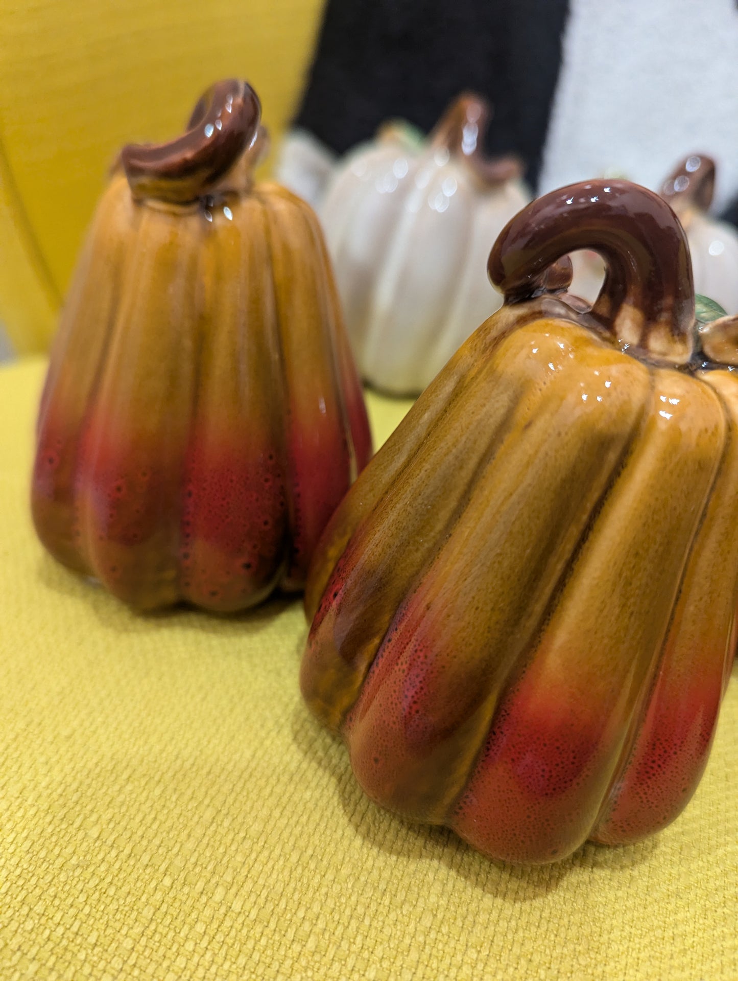 Caramel and Orange Ceramic Pumpkin with Leaf Detail