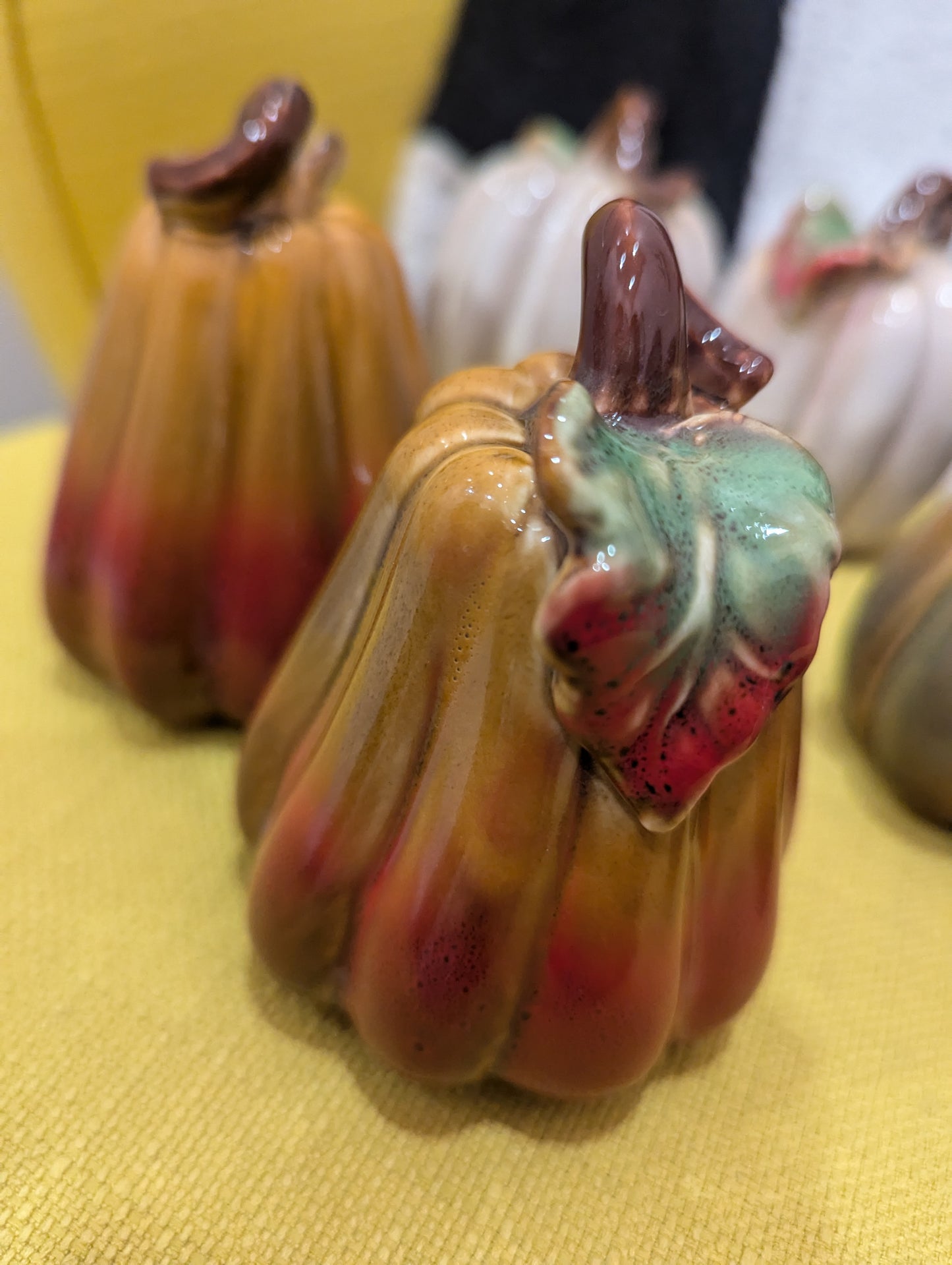 Caramel and Orange Ceramic Pumpkin with Leaf Detail