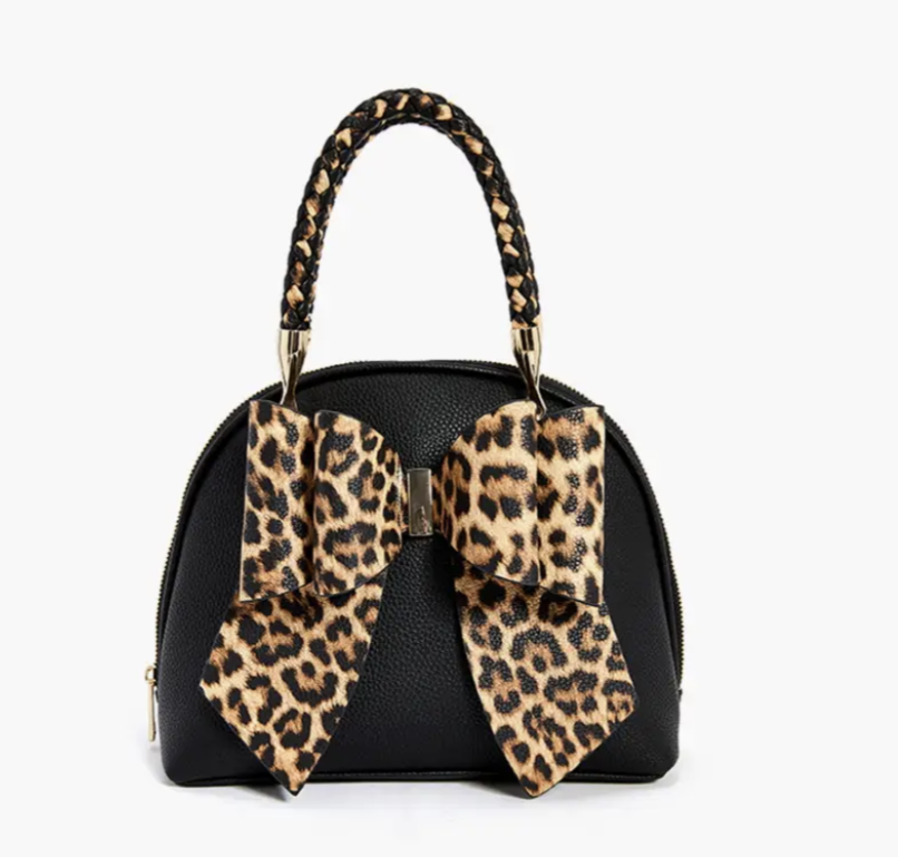 Leopard Top Handle Bow Bag