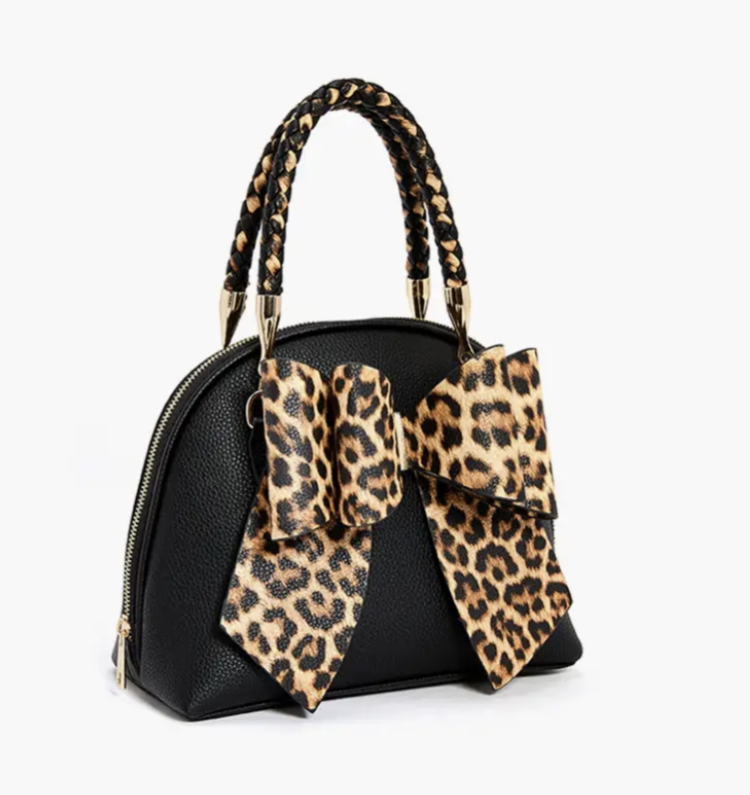 Leopard Top Handle Bow Bag