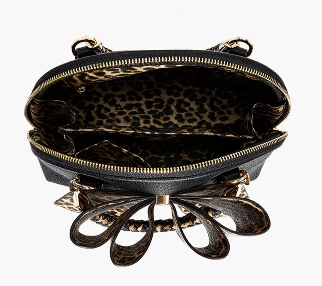 Leopard Top Handle Bow Bag