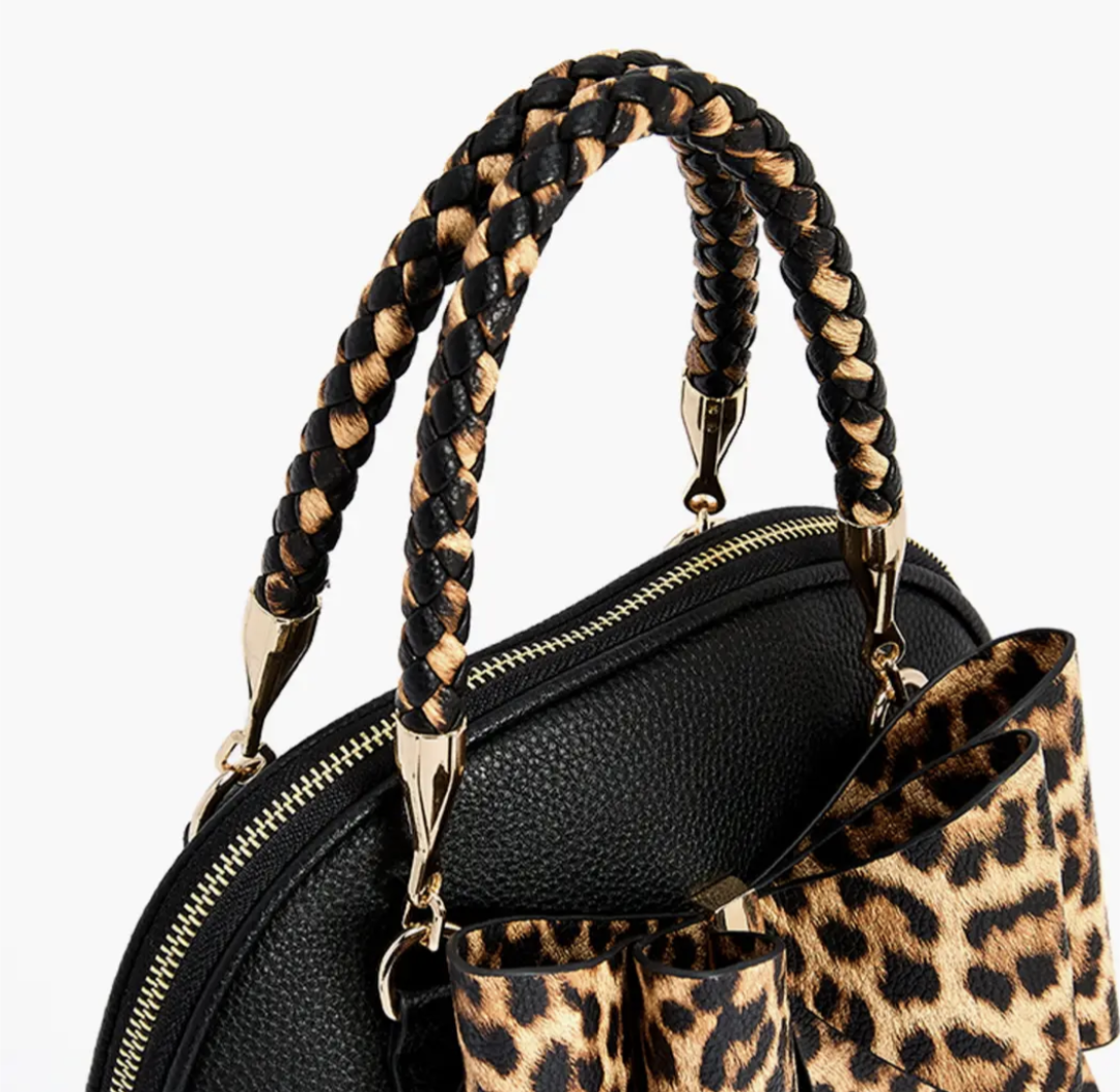 Leopard Top Handle Bow Bag