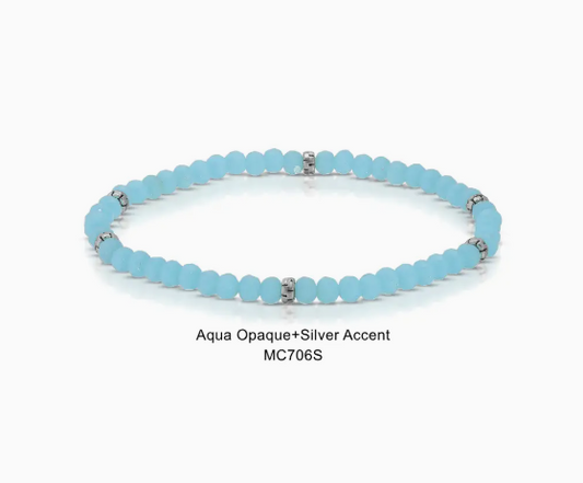 Mini Crystal Bracelet w/ Silver Accent- Aqua Opaque