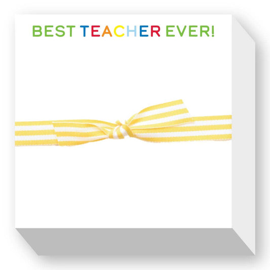 Card with 'Best Teacher Ever!' text and a yellow ribbon on a white background