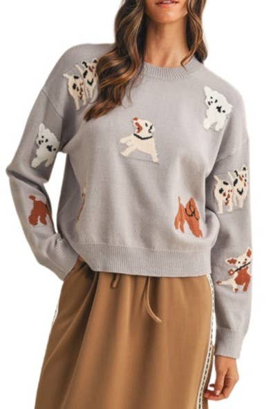 Multi Dog Jacquard Sweater Top