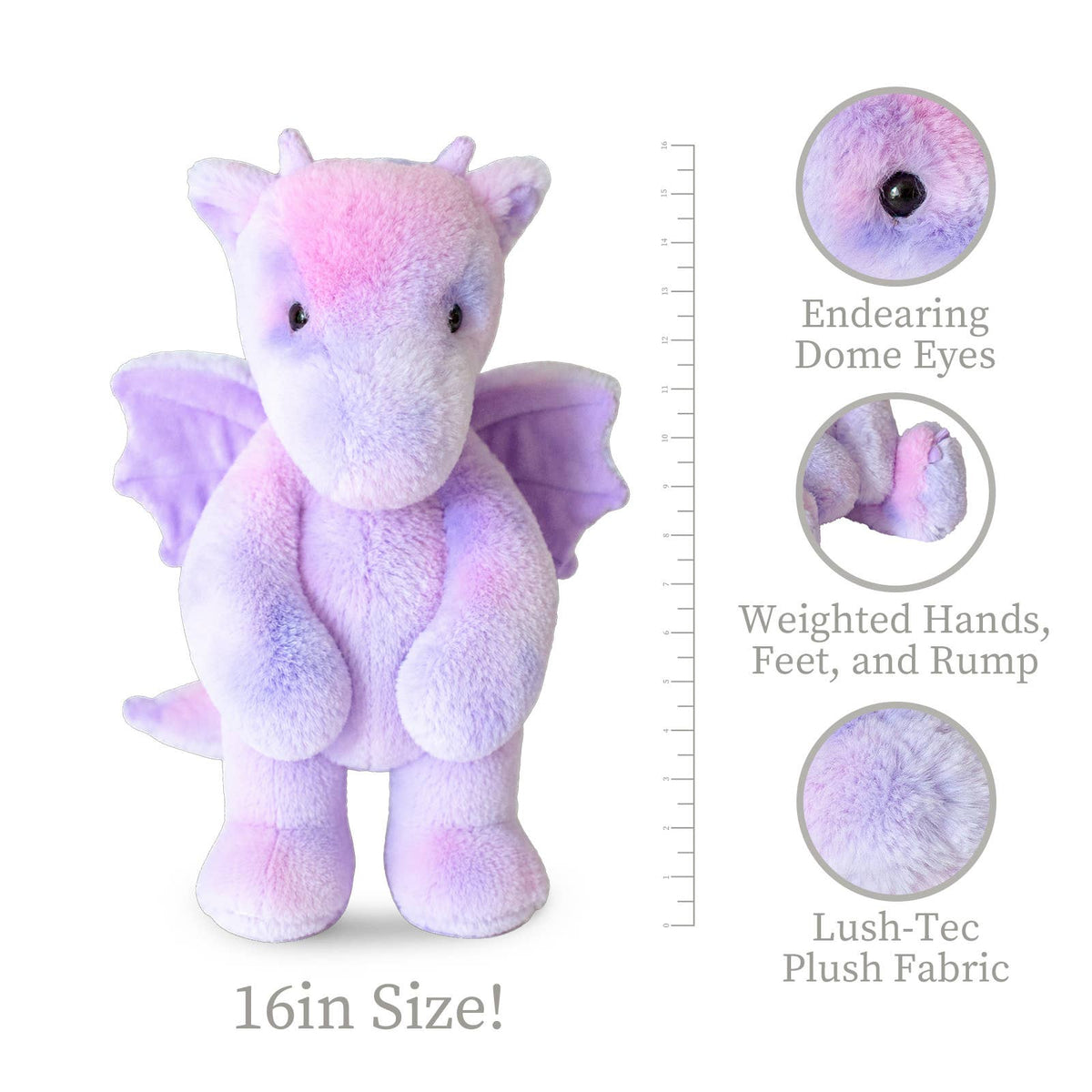 World Softest Plush Lushee 16 inch - Dottie Tie Dye Dragon