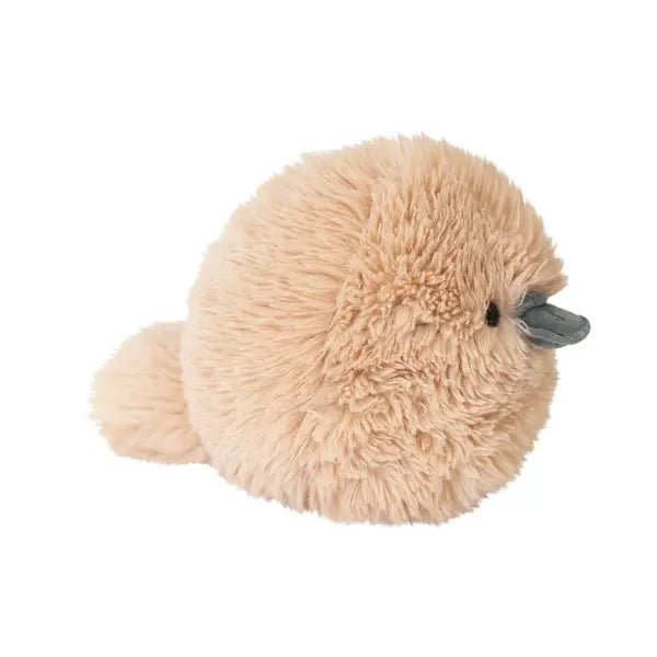 Plush toy platy[us with a fluffy beige body on a white background