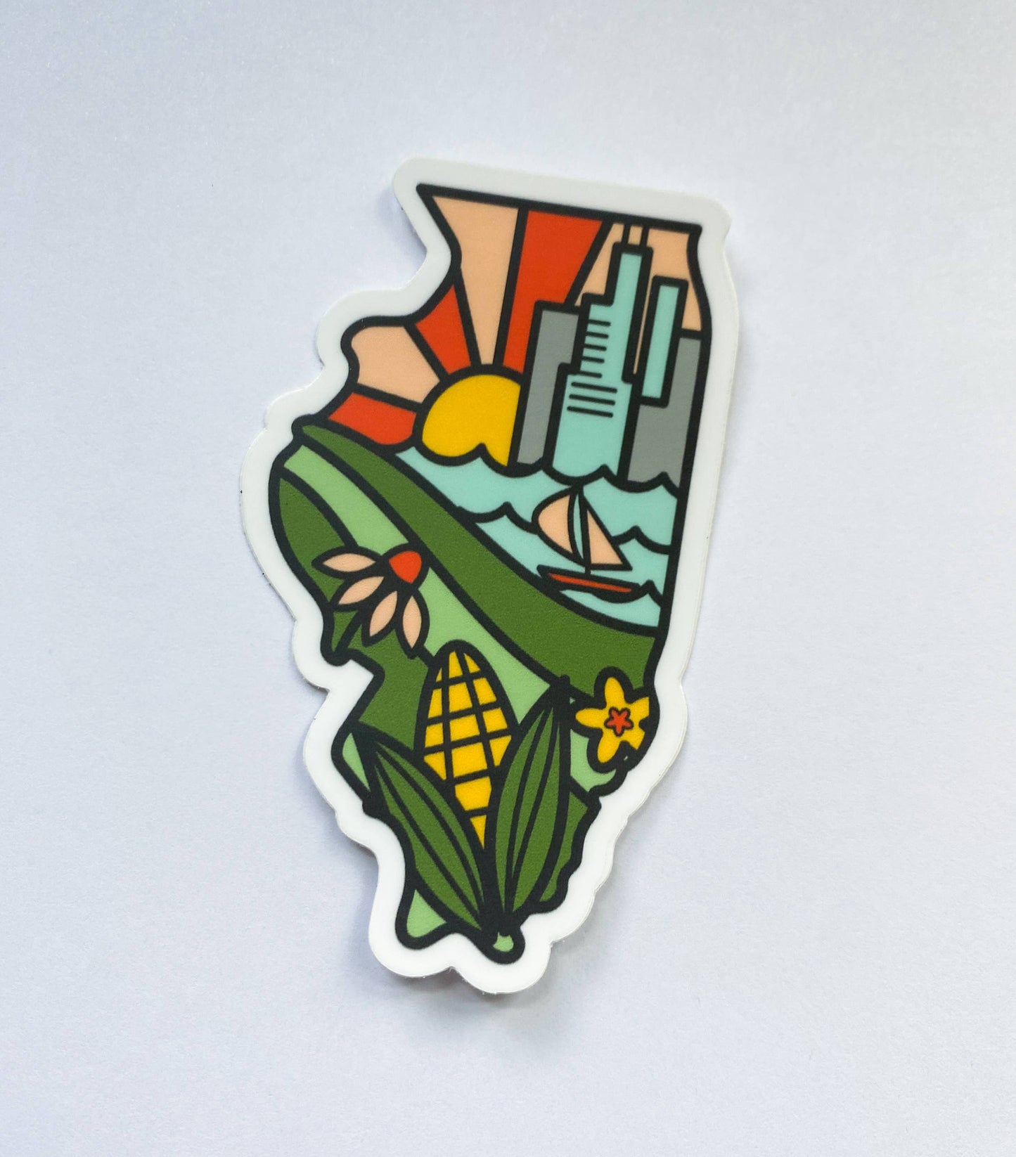 Illinois Line Drawing State Scenes Vinyl Sticker