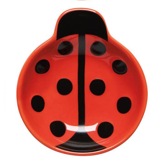 Vermillion (orange/red) Colored Lady Bug bowl on a white background