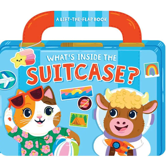 Children's book titled 'What's Inside the Suitcase?' with two animal characters on a blue cover.