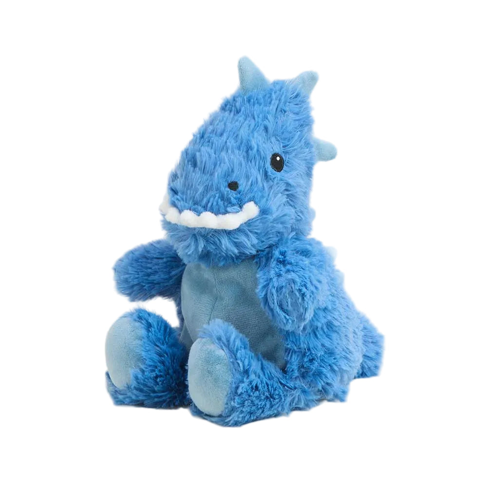 Blue plush toy with a dragon-like design on a white background