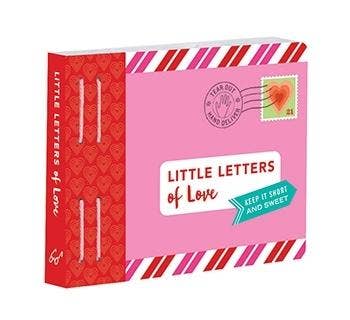 Pink book titled 'Little Letters of Love' with red and white striped design on a white background