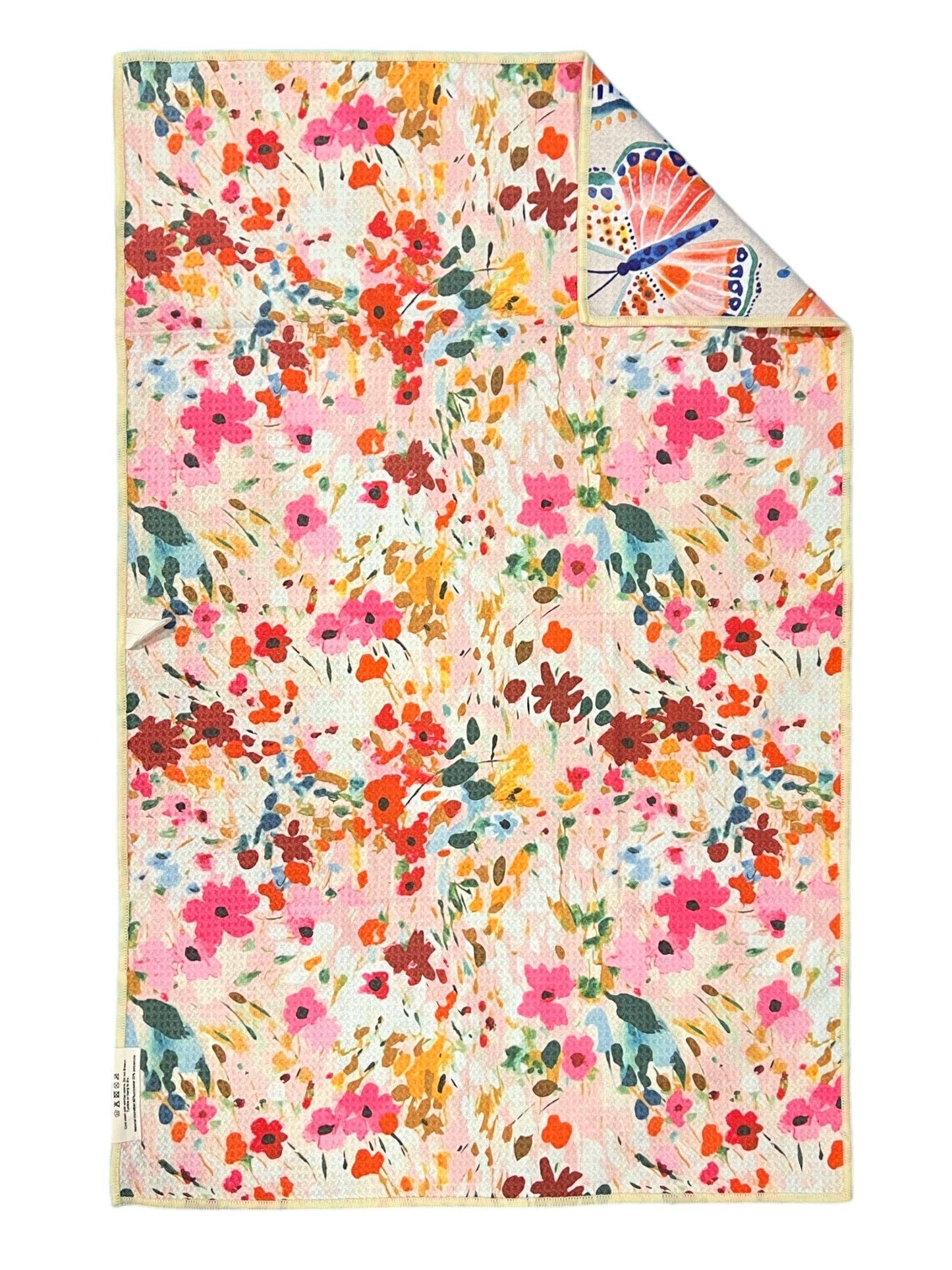 Floral patterned fabric with colorful flowers on a white background