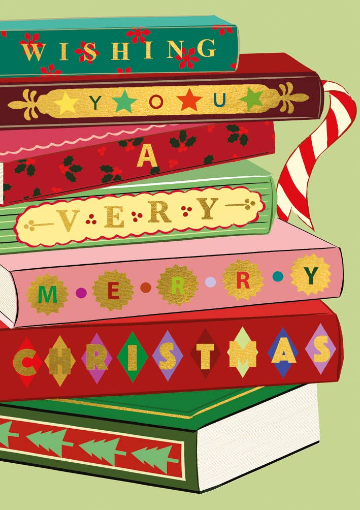 Christmas Greeting Card X-mas Book Stack