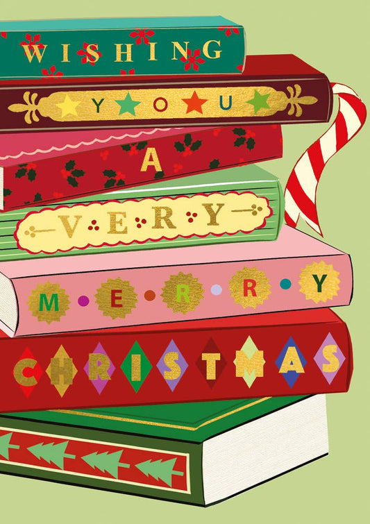 Christmas Greeting Card X-mas Book Stack